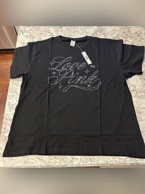 VS PINK LIMITED EDITION Black Bling Sequin LOVE PINK Campus  Tee Large